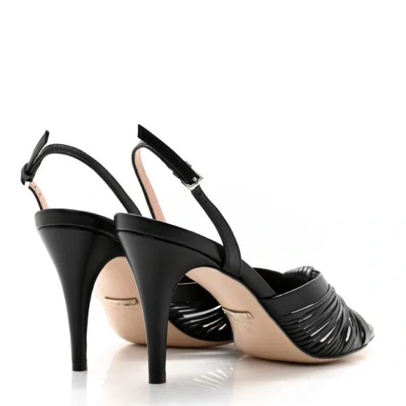 Gucci Nappa Crawford Strap Sandal Heels in Black Size 37.5